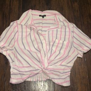 Crop button up pink top